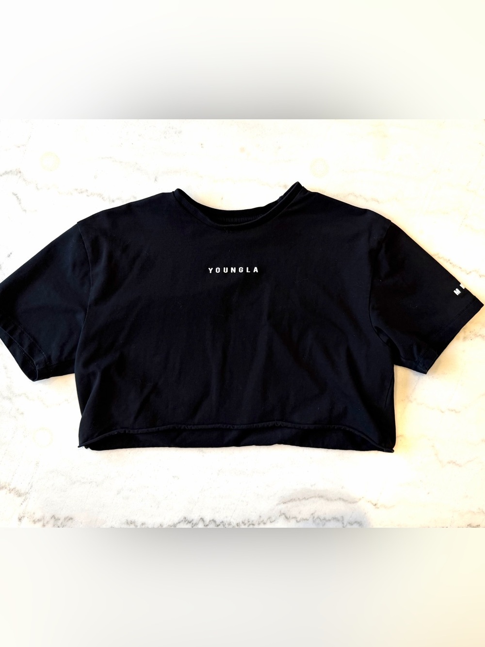 YoungLA Black Cropped Logo Tee